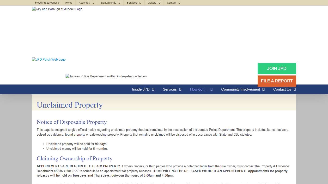 JPD – Unclaimed Property – City and Borough of Juneau